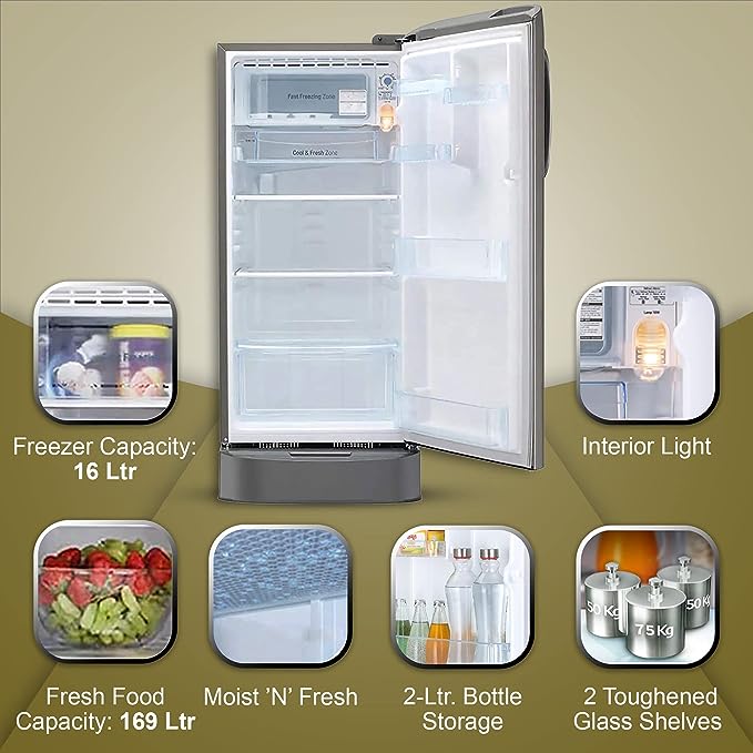 LG 185 L 5 Star Inverter Direct-Cool Single Door Refrigerator (GL-D201APZU, Shiny Steel, Base stand with drawer)(OPEN BOX) LG 185 L 5 Star Inverter Direct-Cool Single Door Refrigerator (GL-D201APZU, Shiny Steel, Base stand with drawer)(OPEN BOX)
